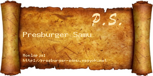 Presburger Samu névjegykártya